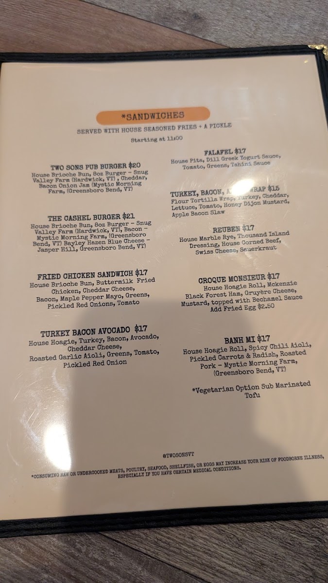 Two Sons Bakehouse menu board