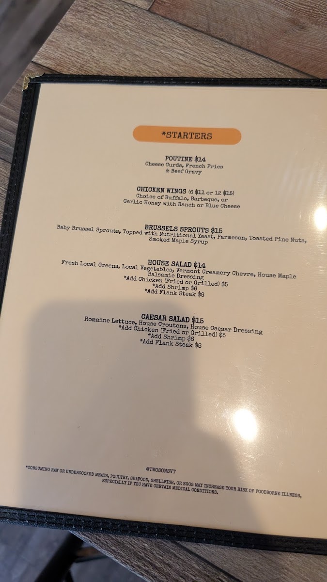 Two Sons Bakehouse menu board