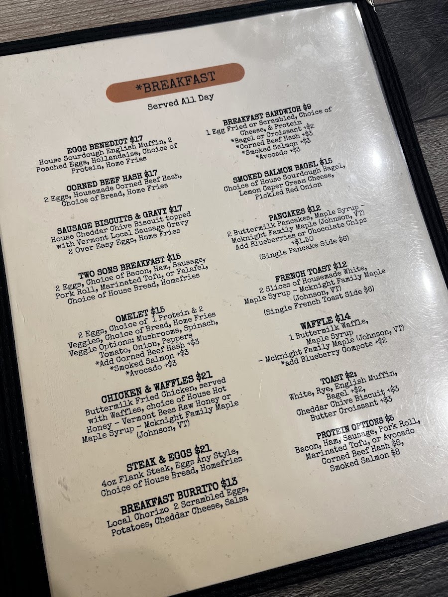 Two Sons Bakehouse menu board