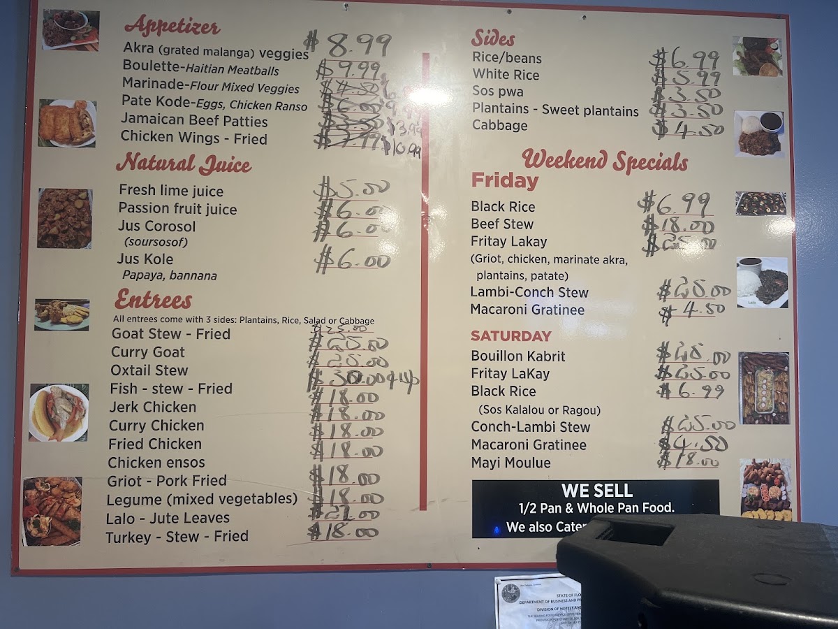 Yummy Yummy Caribbean Food menu board