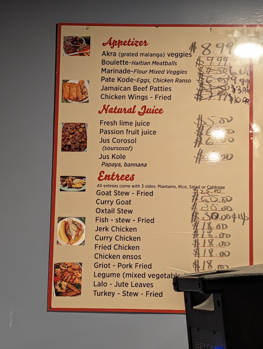 Yummy Yummy Caribbean Food menu board