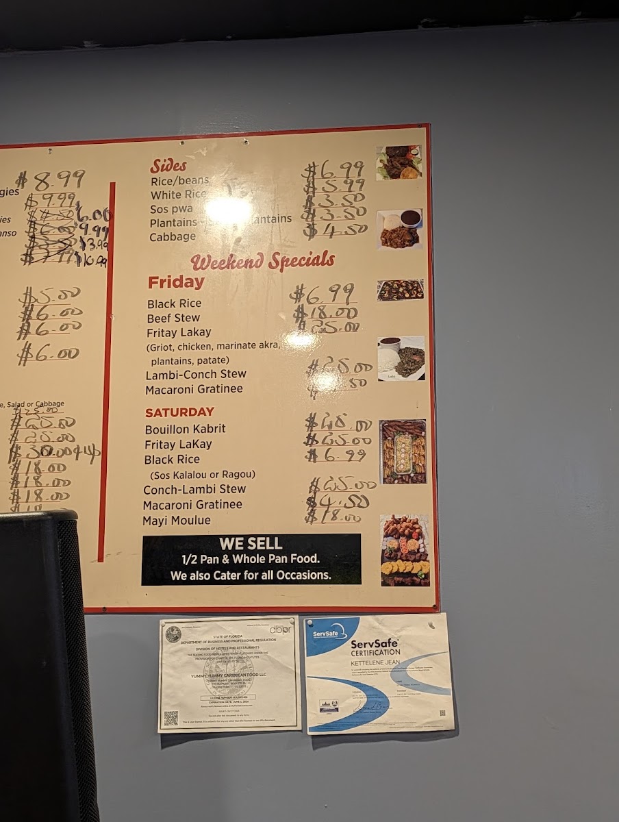 Yummy Yummy Caribbean Food menu board