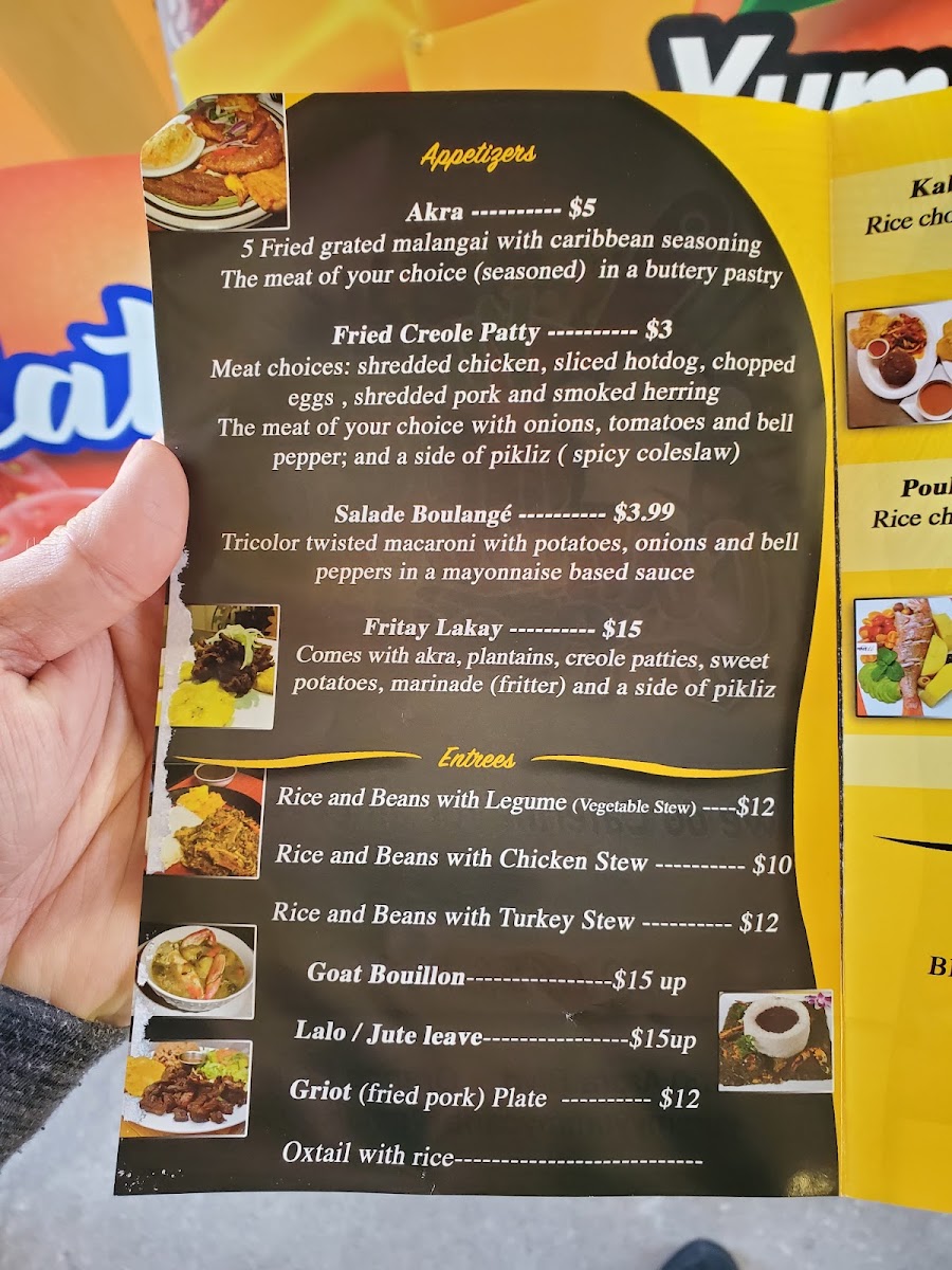 Yummy Yummy Caribbean Food menu board