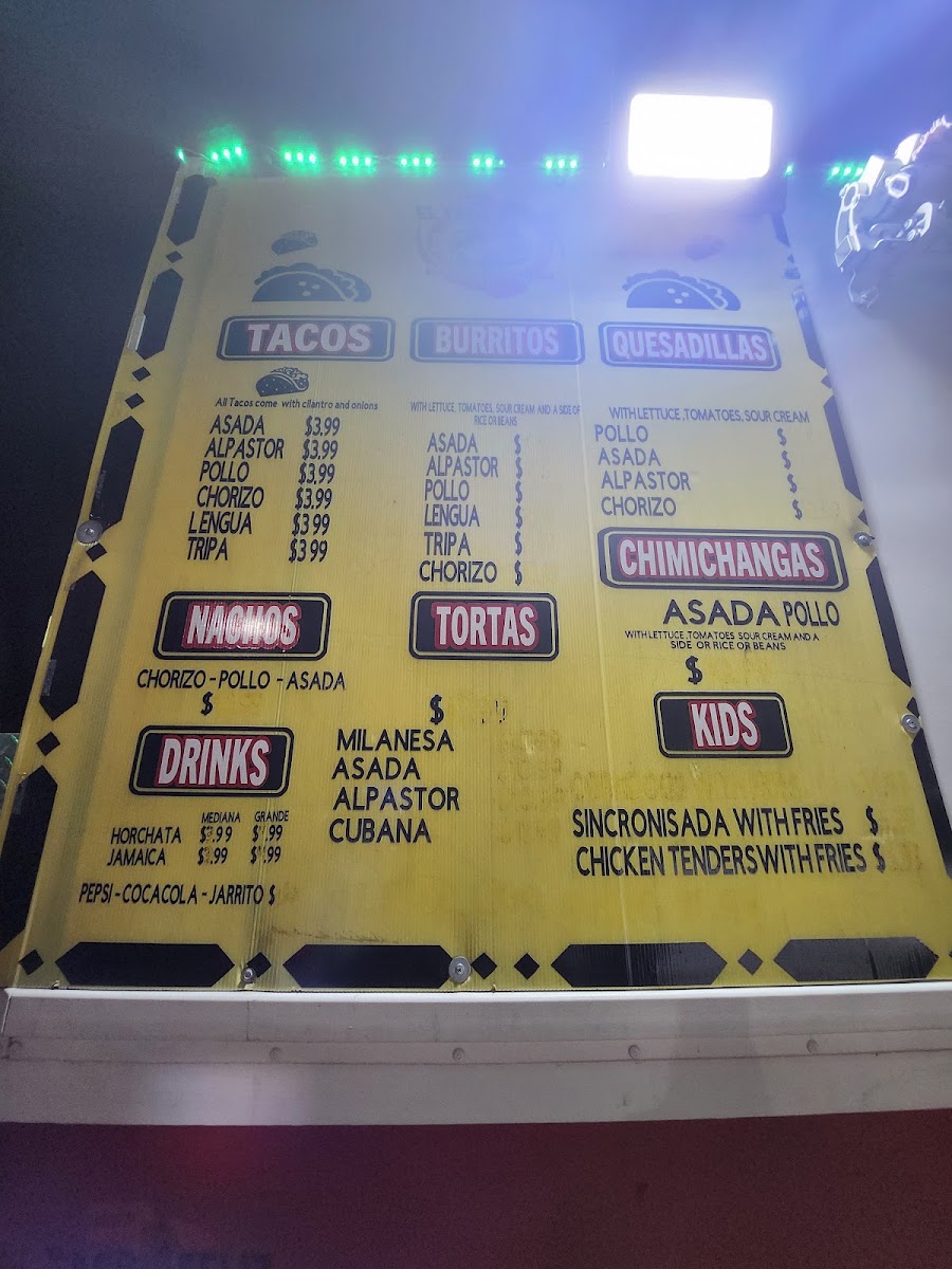 El Taco Feliz menu board