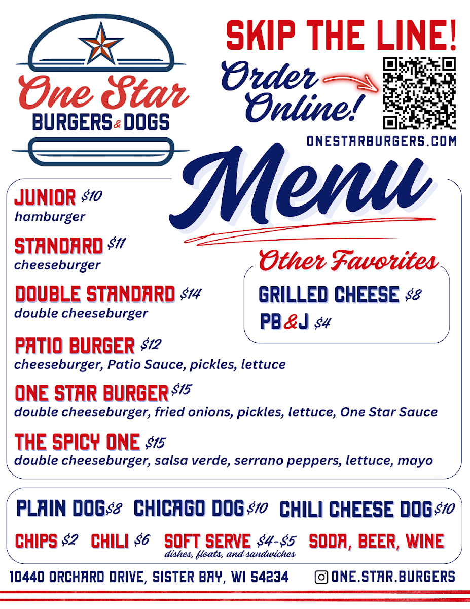 One Star Burgers & Dogs menu board