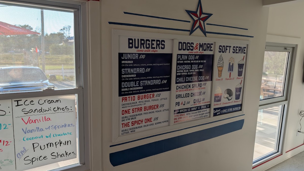 One Star Burgers & Dogs menu board