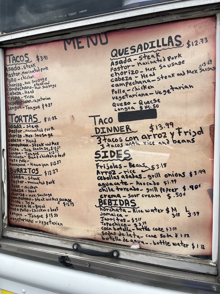 Tacos Don juan menu board