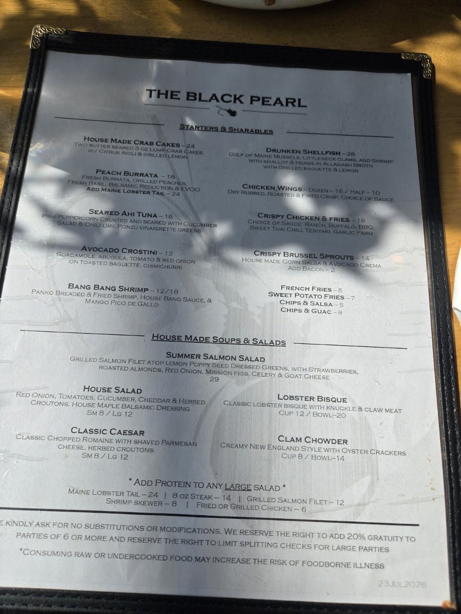The Black Pearl, Rangeley menu board