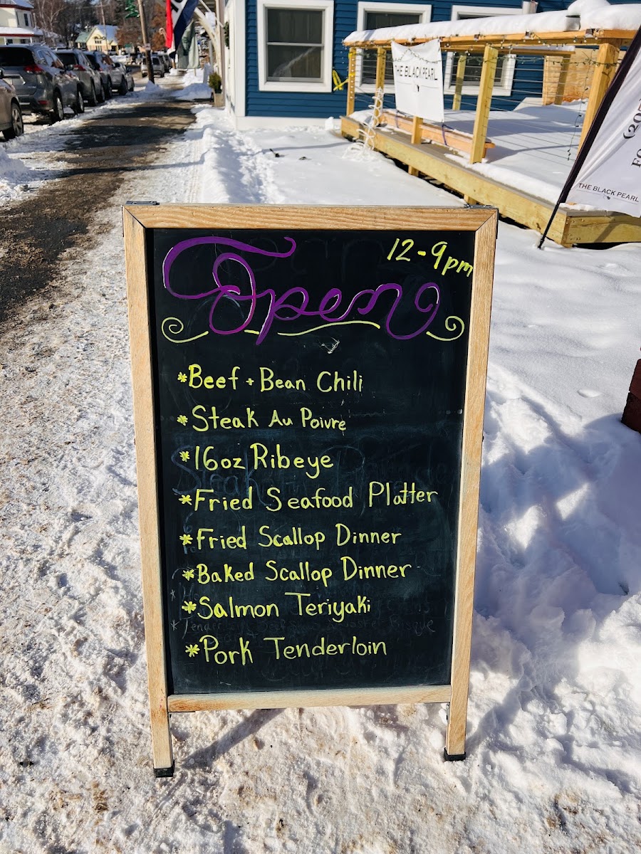The Black Pearl, Rangeley menu board