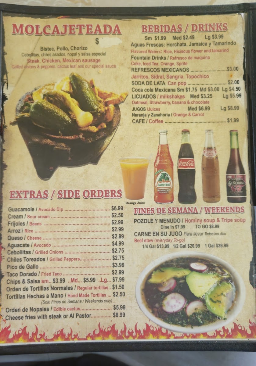 Antojitos Mexicanos Aurora menu board