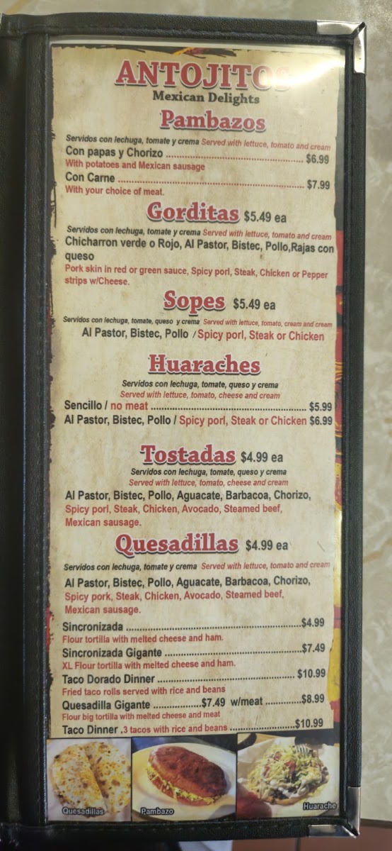 Antojitos Mexicanos Aurora menu board