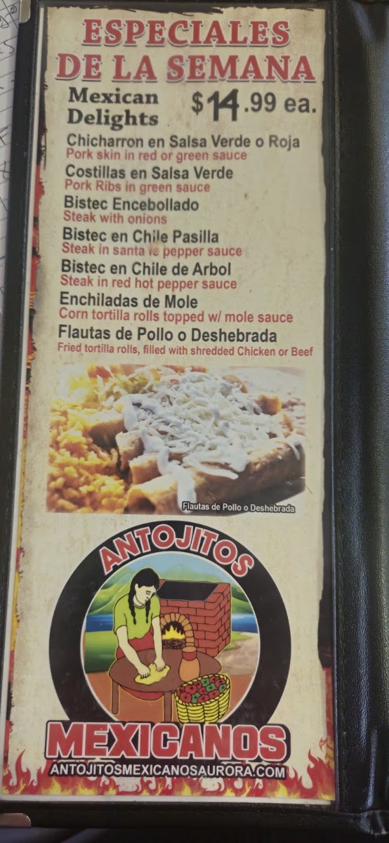 Antojitos Mexicanos Aurora menu board