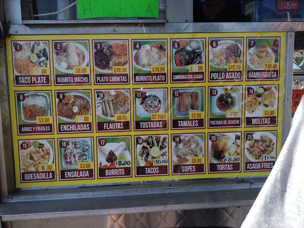 Taqueria El Jiro menu board