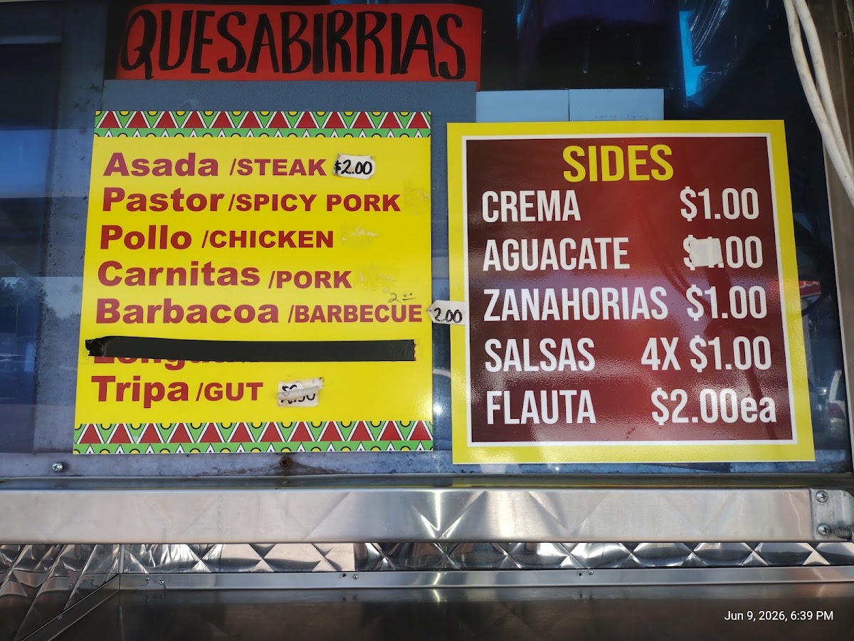 Taqueria El Jiro menu board