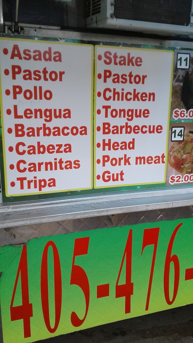 Taqueria El Jiro menu board