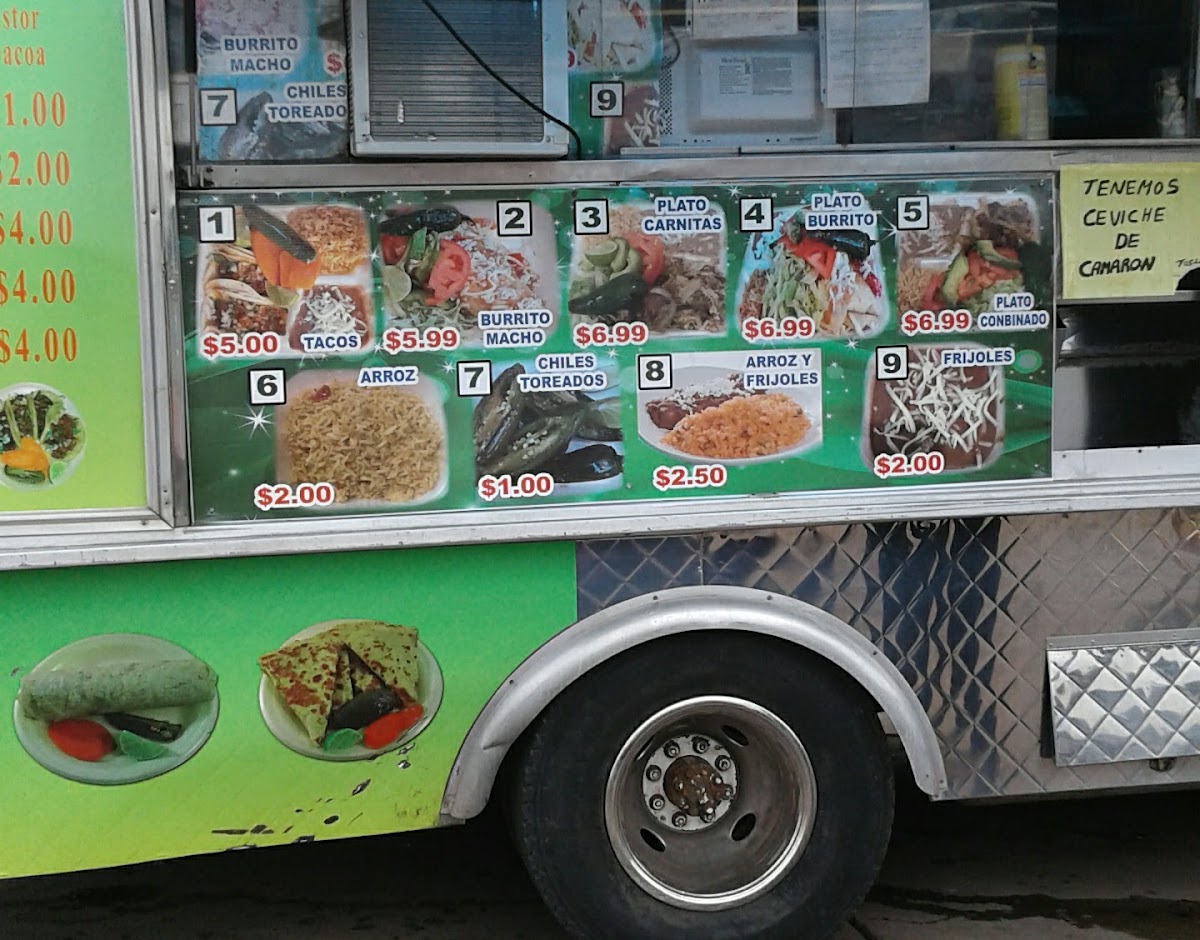 Taqueria El Jiro menu board