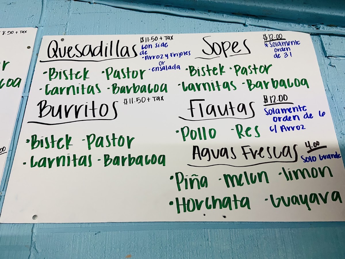 Tacos & Tortas Don Cosme menu board