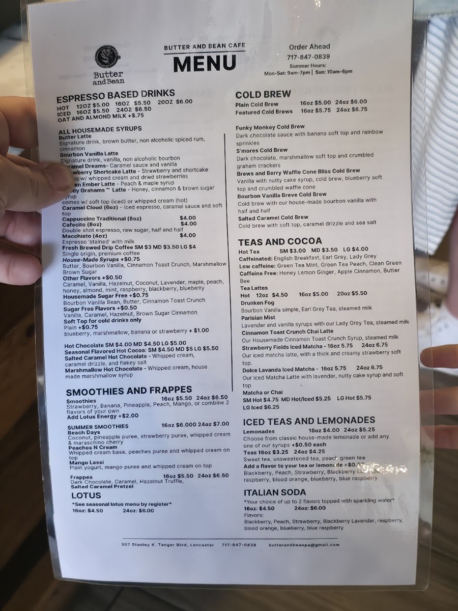 Butter and Bean Cafe-Tanger Outlets menu board