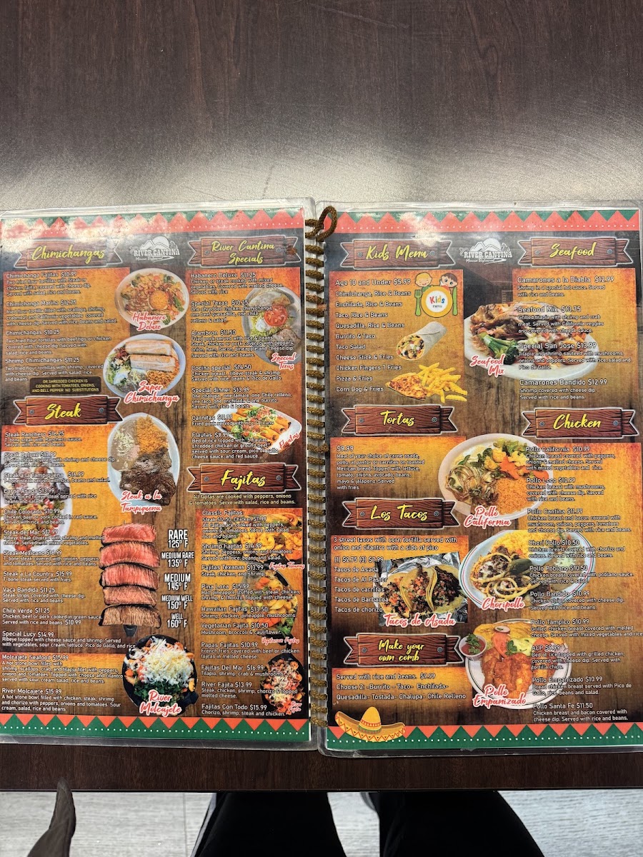 River Cantina Mexican Restaurant menu board