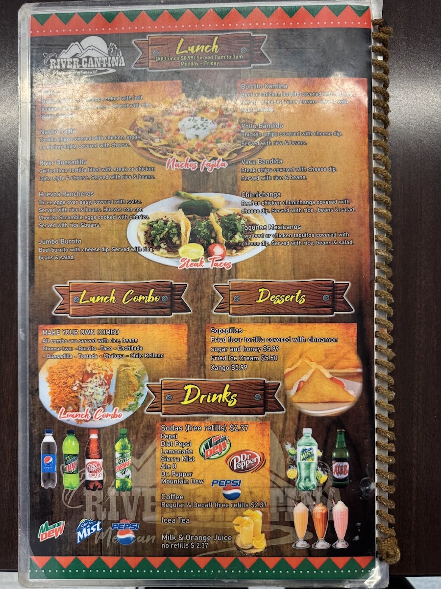 River Cantina Mexican Restaurant menu board