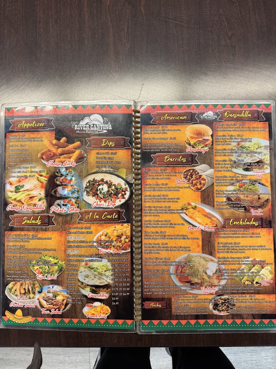 River Cantina Mexican Restaurant menu board