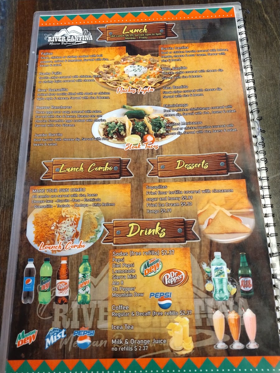 River Cantina Mexican Restaurant menu board