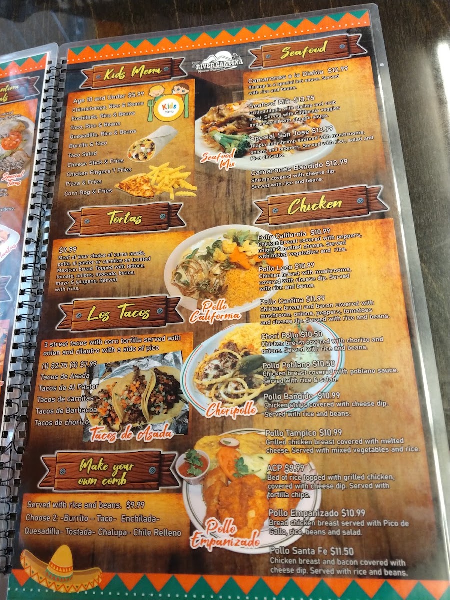 River Cantina Mexican Restaurant menu board