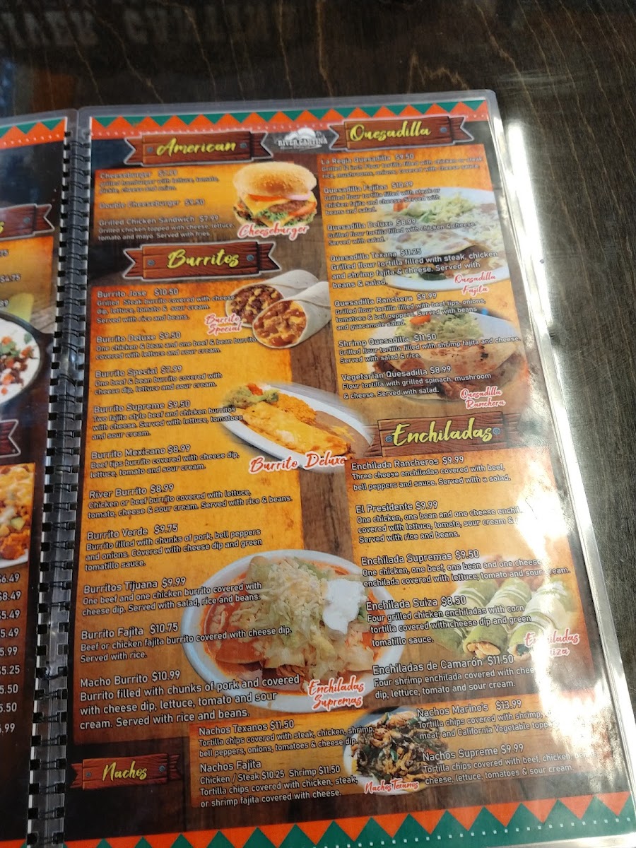 River Cantina Mexican Restaurant menu board