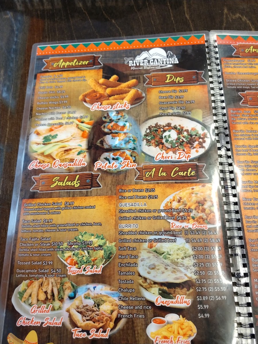 River Cantina Mexican Restaurant menu board