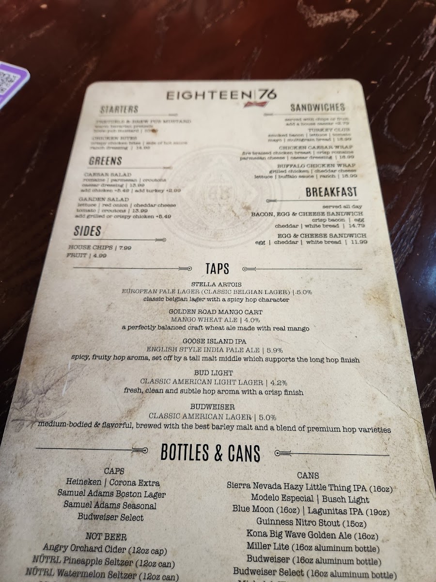 Budweiser 1876 menu board