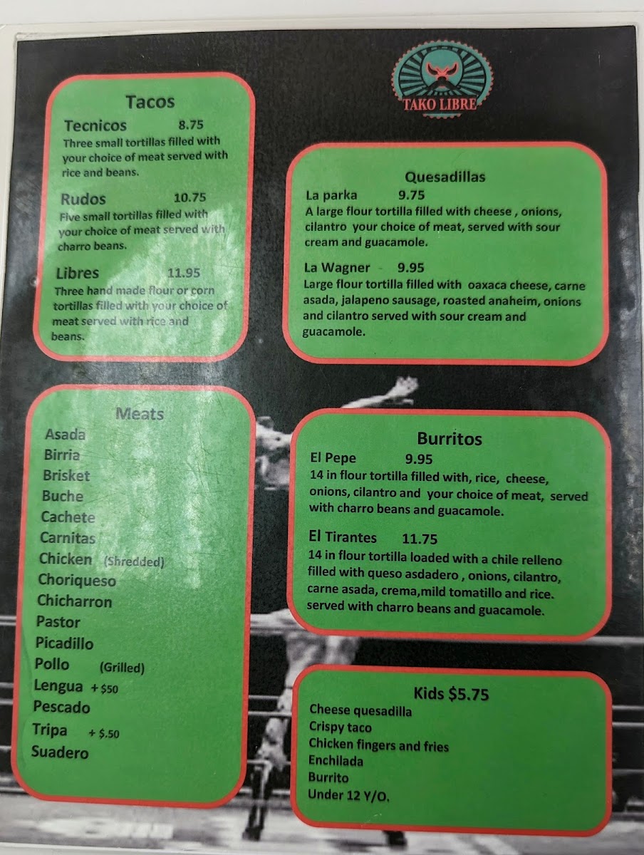 Tako Libre menu board