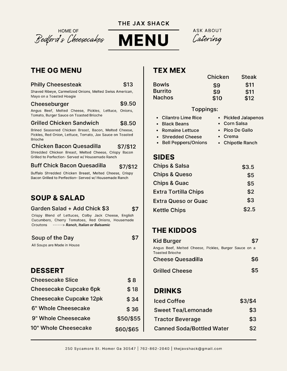 The Jax Shack menu board