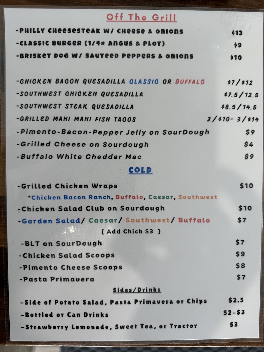 The Jax Shack menu board