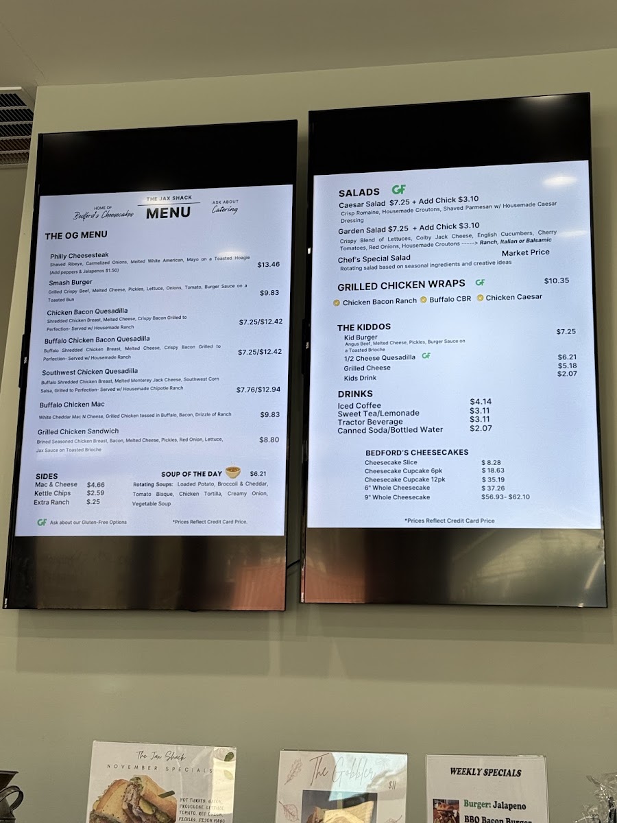 The Jax Shack menu board