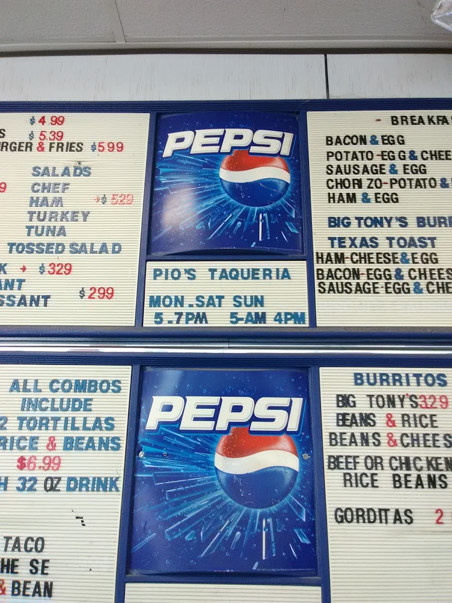 Pio's Taqueria menu board
