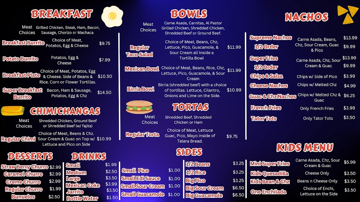 Ediberto's Taco Shop menu board