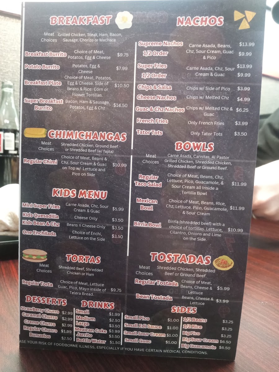 Ediberto's Taco Shop menu board