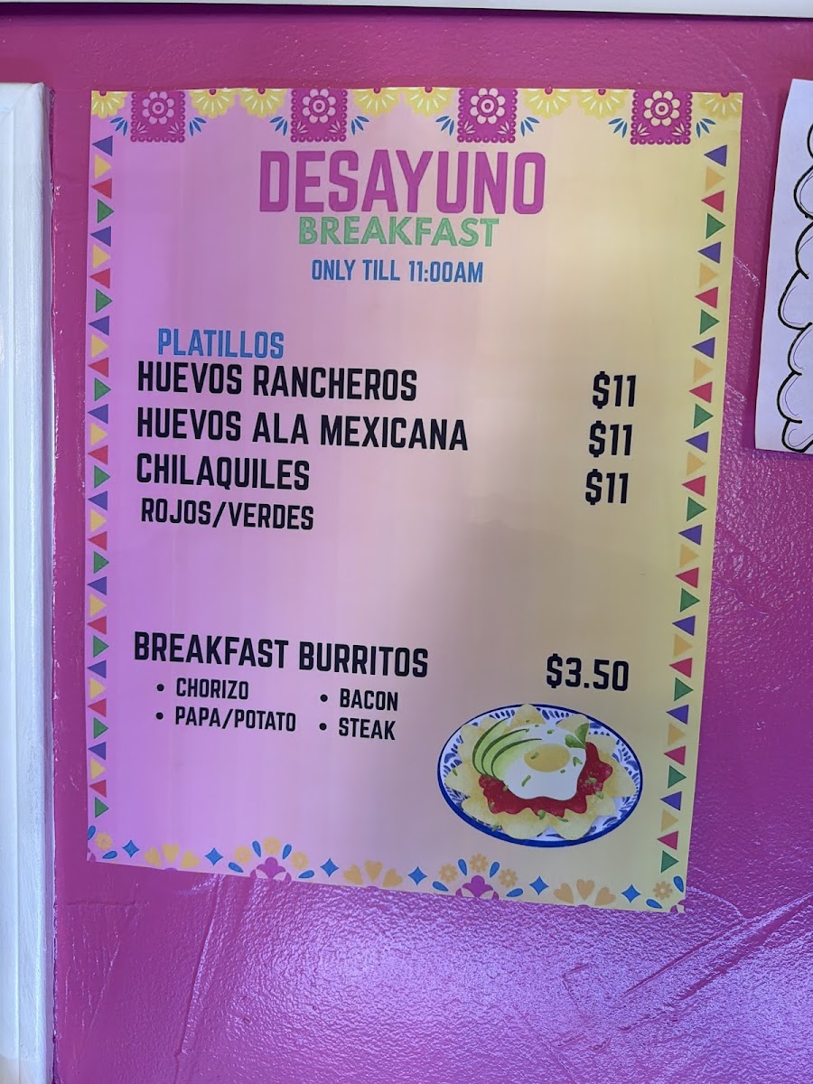 Taqueria Anguiano menu board