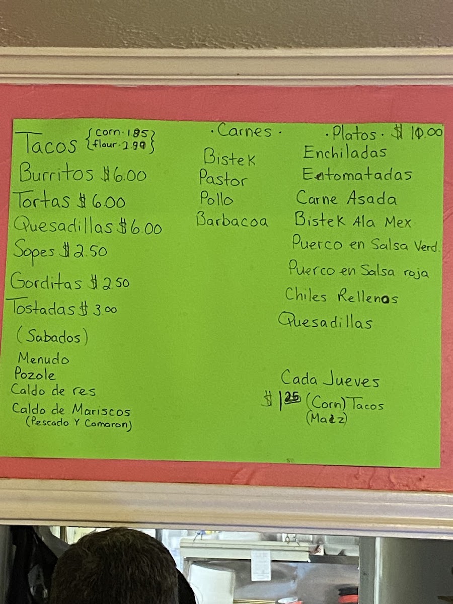 Taqueria Anguiano menu board
