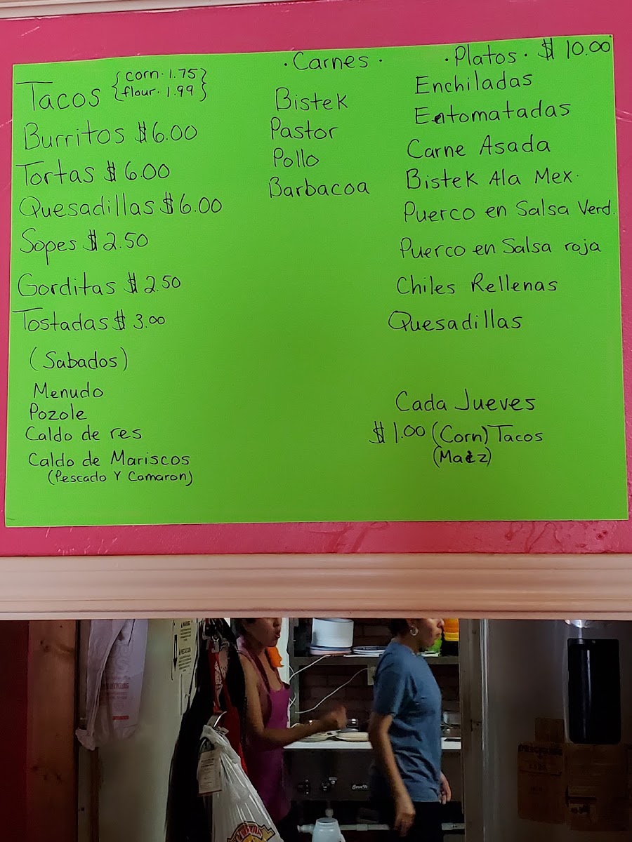 Taqueria Anguiano menu board