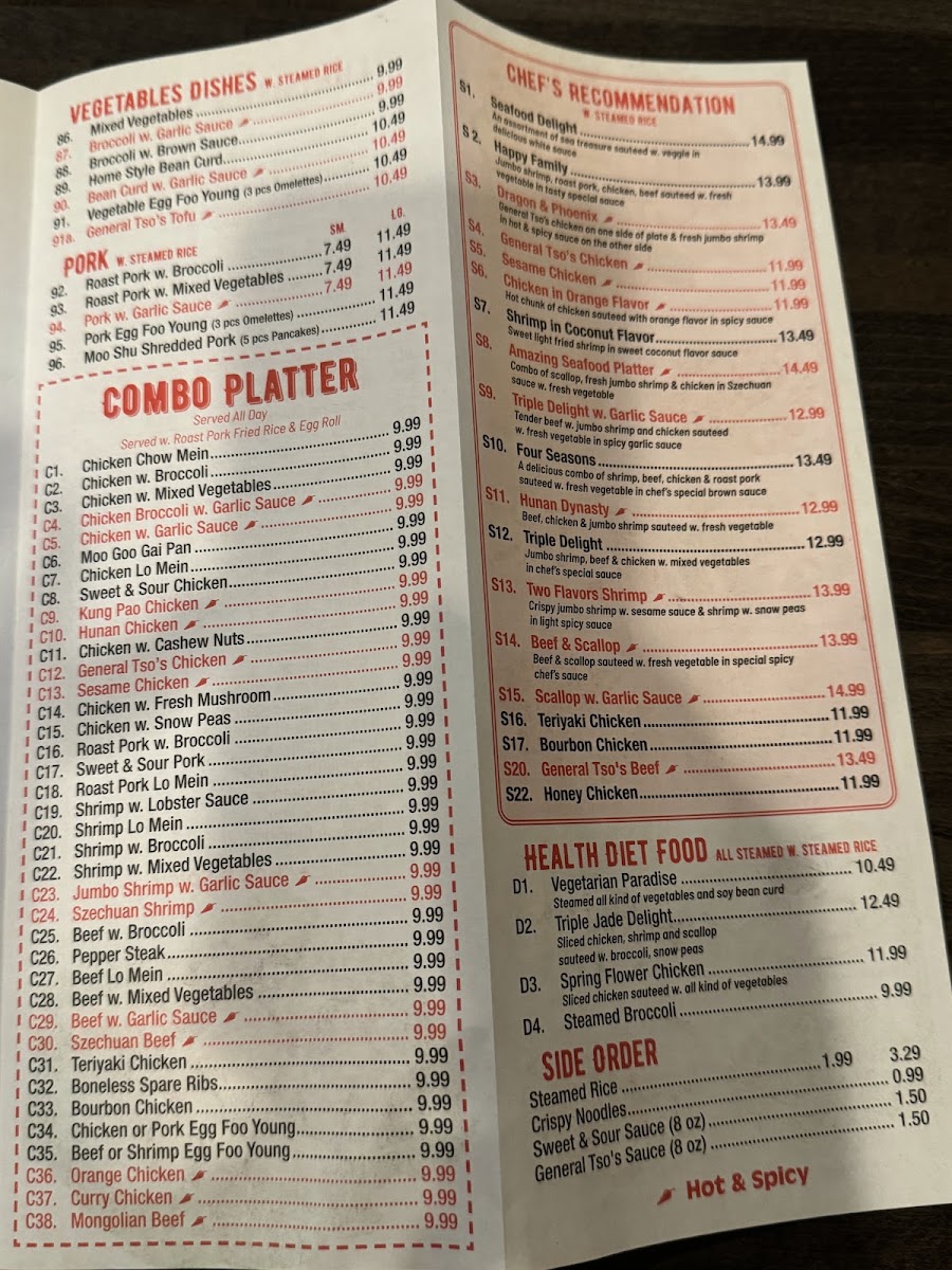 Chinatown Express menu board