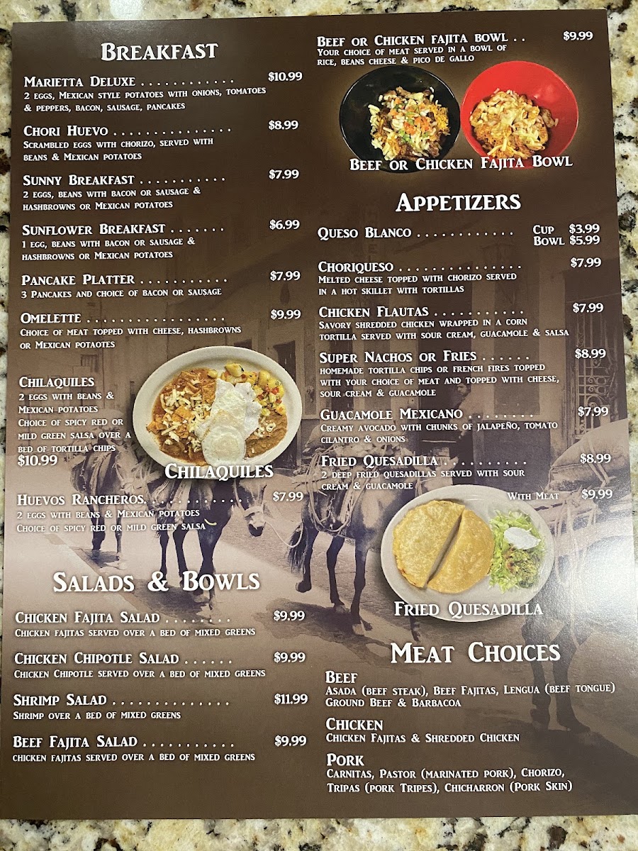 Taqueria Los Mirasoles menu board