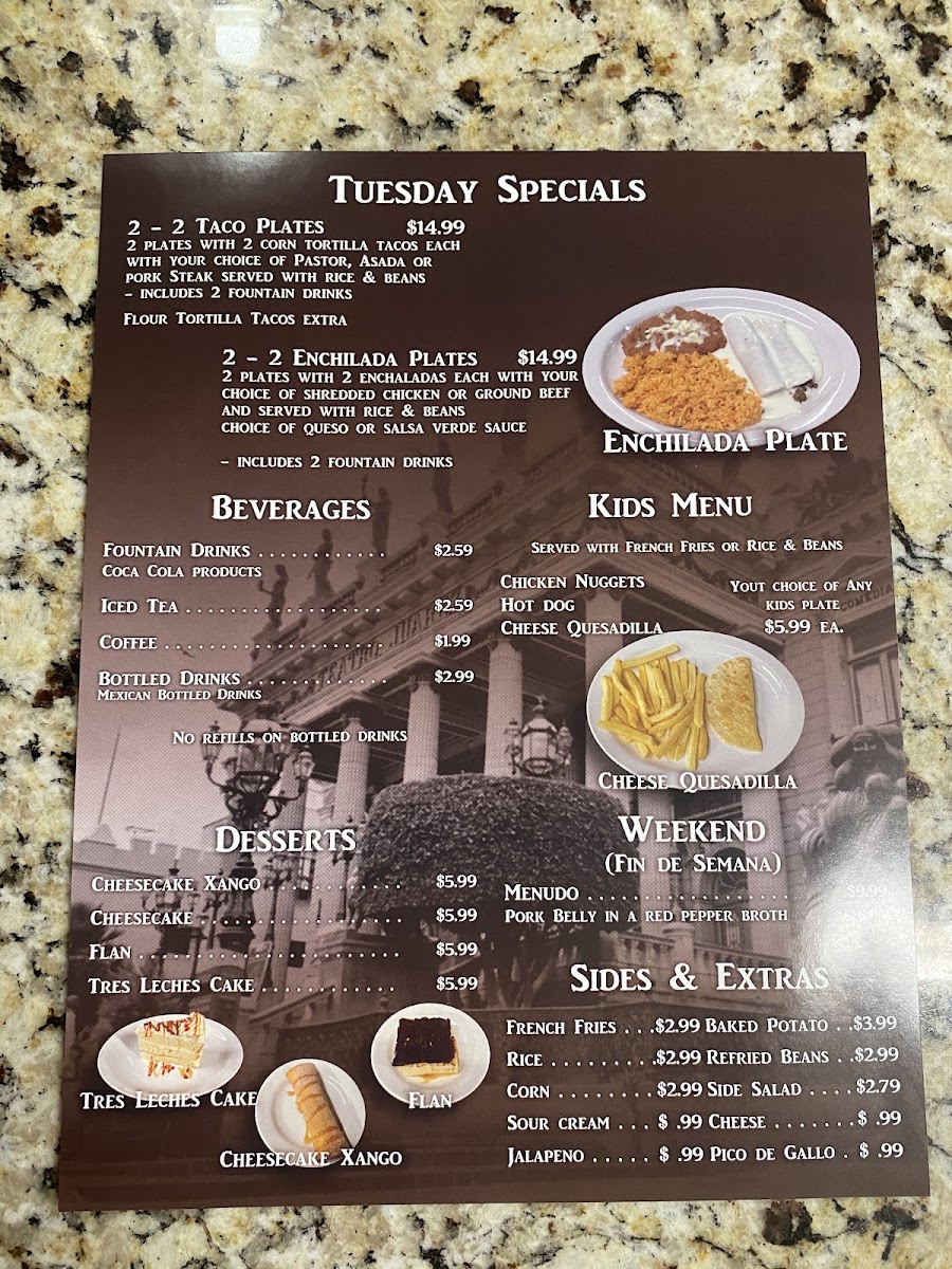 Taqueria Los Mirasoles menu board