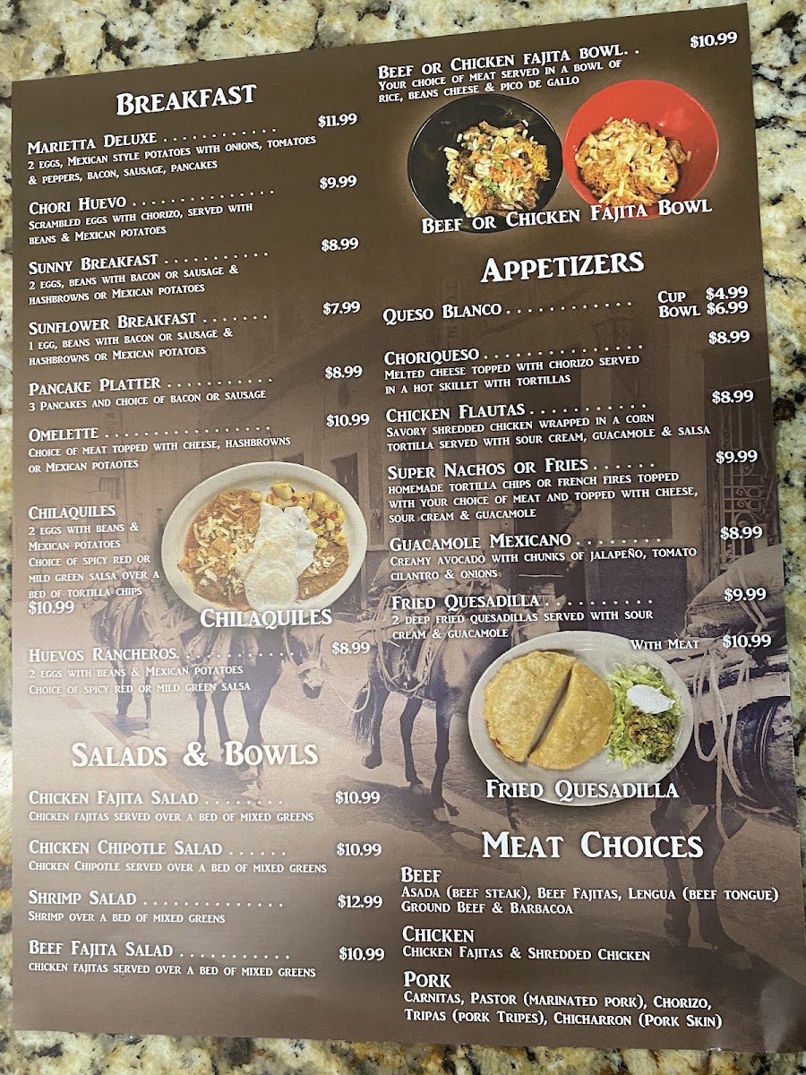 Taqueria Los Mirasoles menu board