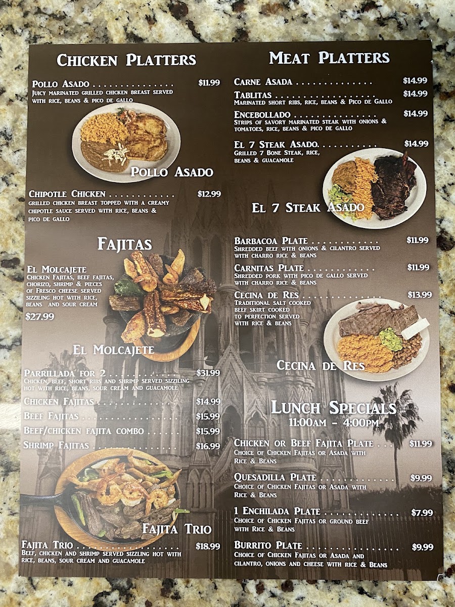 Taqueria Los Mirasoles menu board