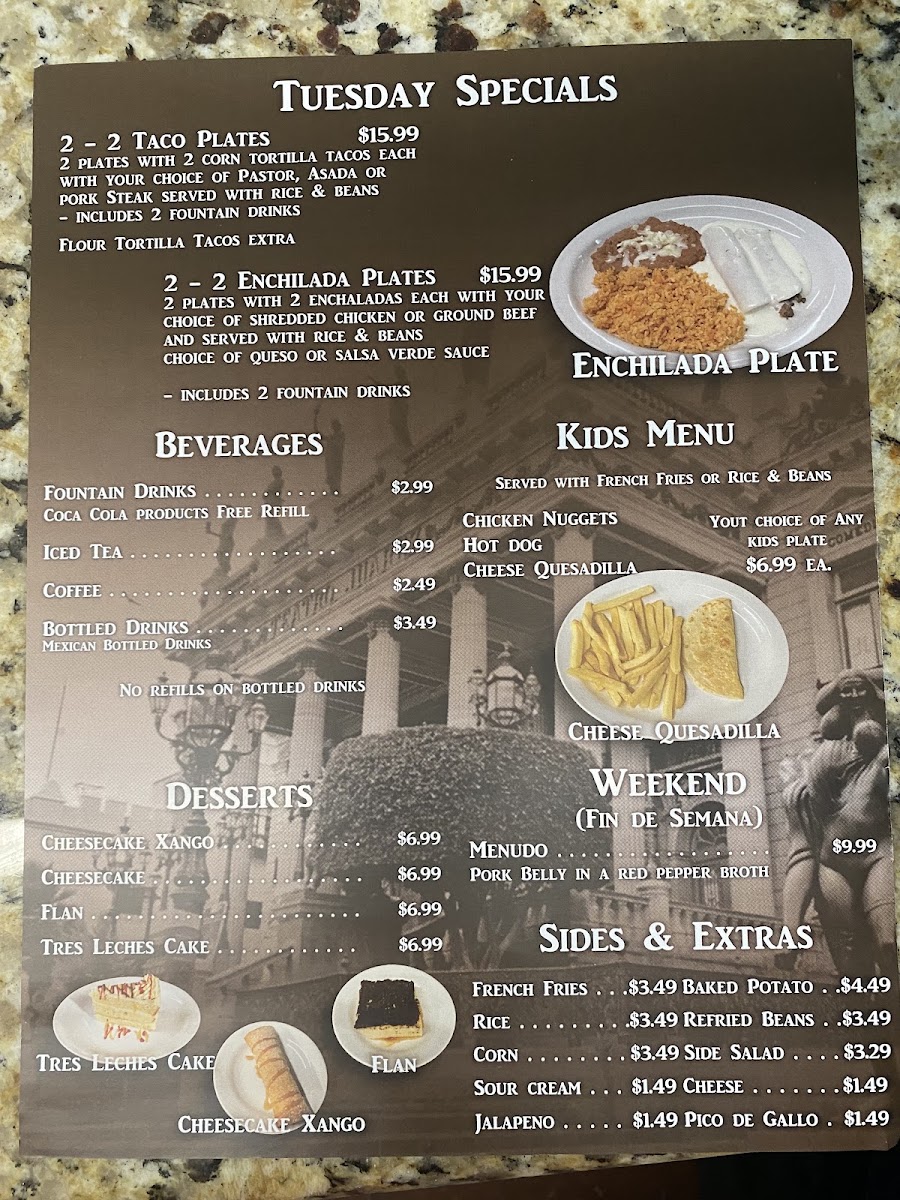 Taqueria Los Mirasoles menu board
