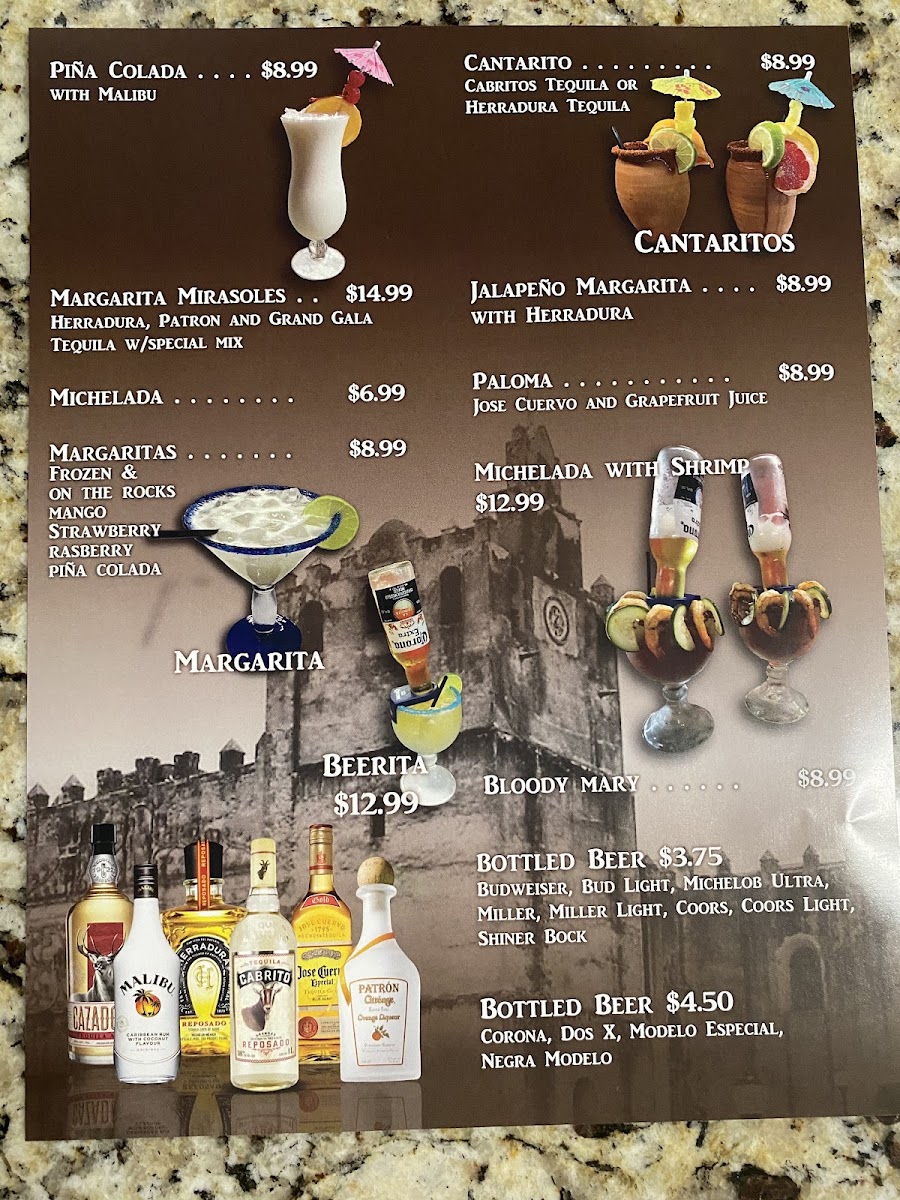 Taqueria Los Mirasoles menu board