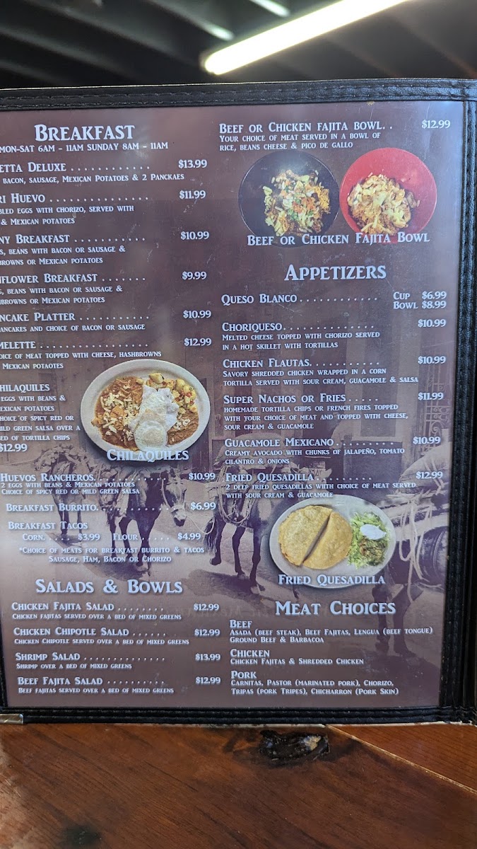Taqueria Los Mirasoles menu board