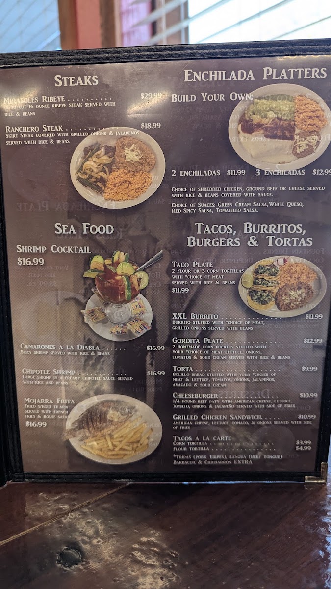 Taqueria Los Mirasoles menu board