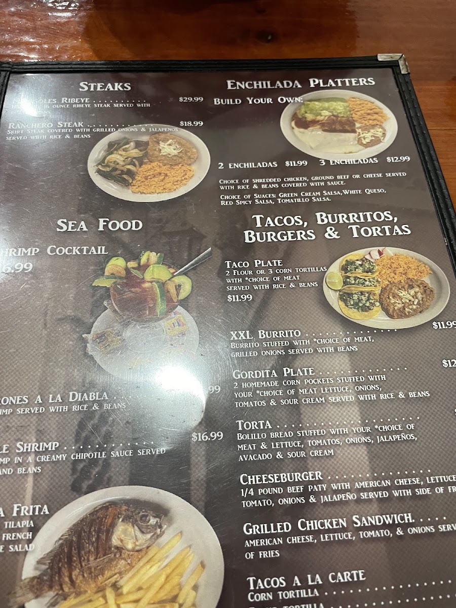 Taqueria Los Mirasoles menu board